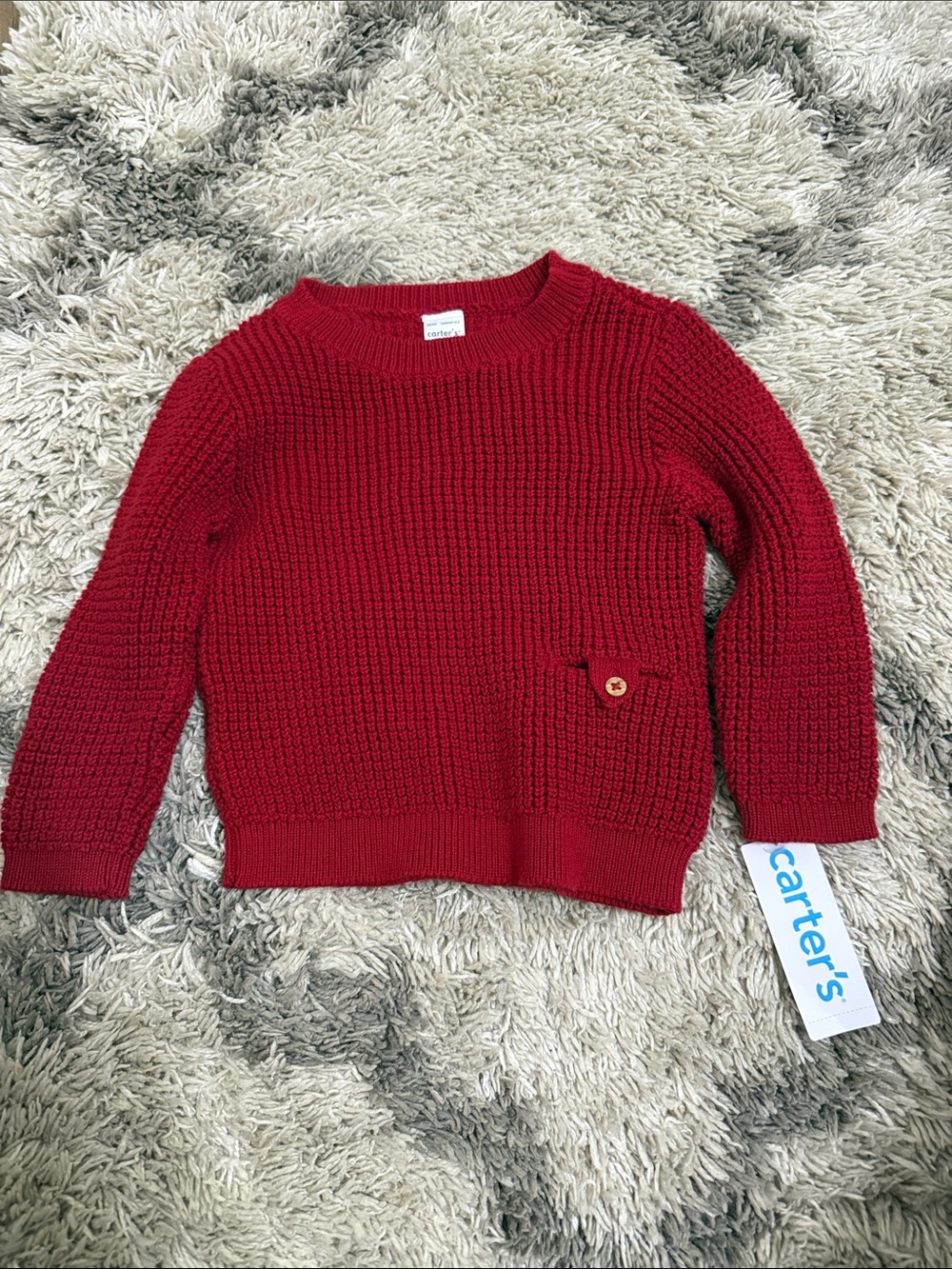 Carter's Red Textured Knit Sweater with Pocket Accent